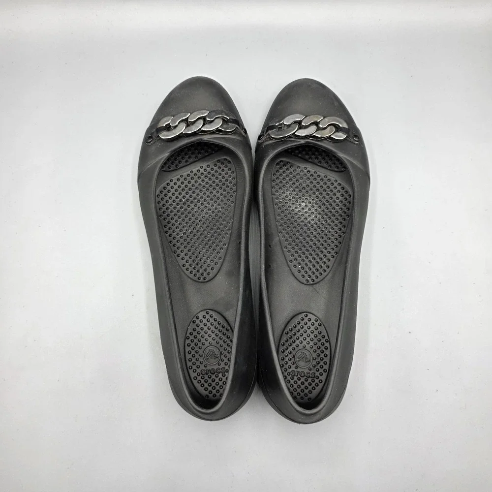 Crocs Gianna Ballet Flats Womens 9 Black Chain Link Slip On Comfort Shoes